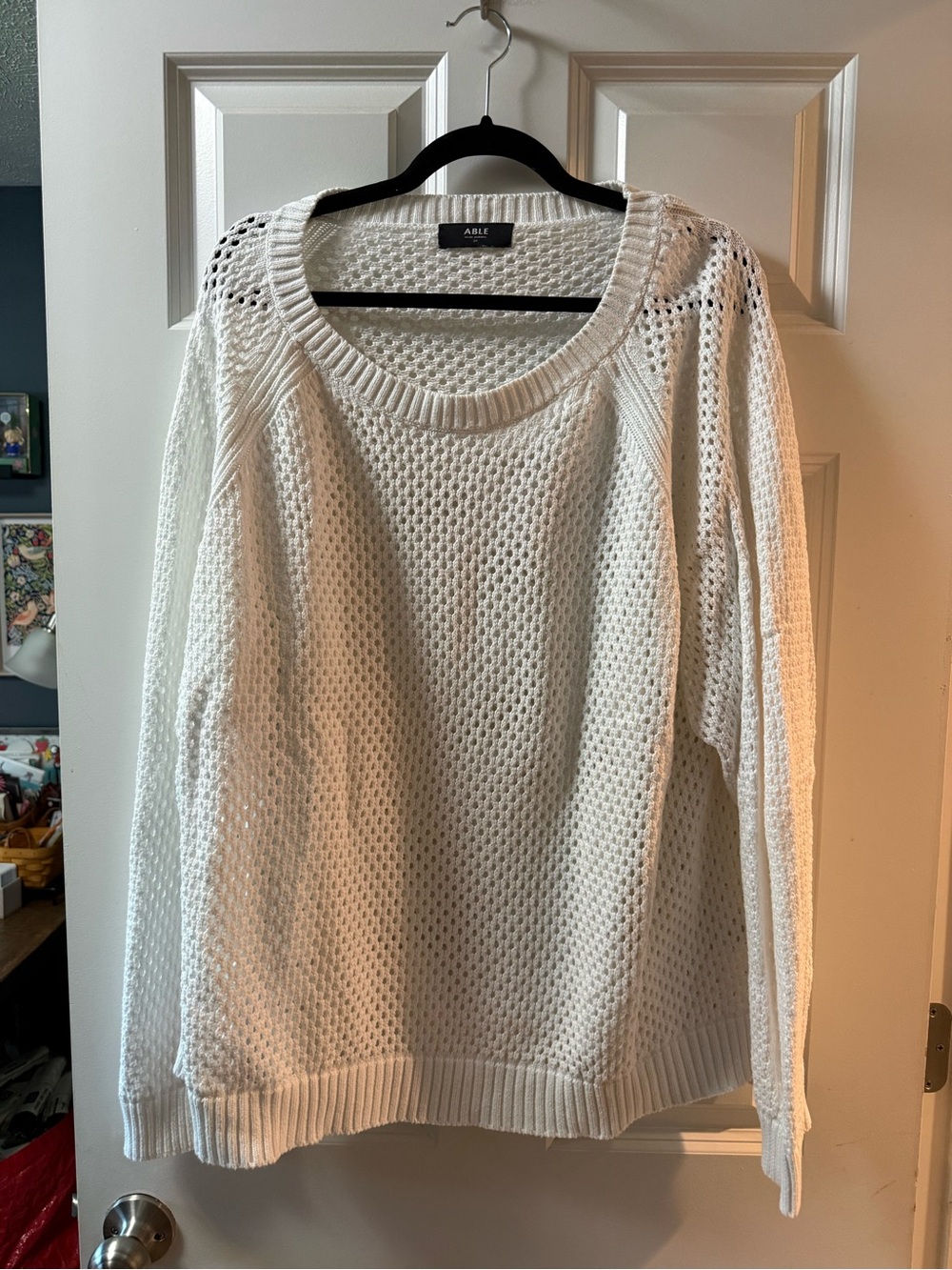Able Cream Open-Knit Crew Sweater